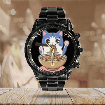 Discover te cat ramen noodles neko kawaii funny Calendar Steel Band Watch