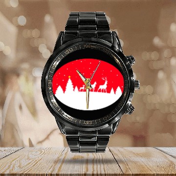 Discover deers in a winter scene Calendar Steel Band Watch
