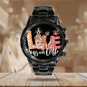 Discover Basset Dog Coffee Lover Dog Mom Valentines Day Calendar Steel Band Watch