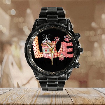 Discover Border Collie Dog Coffee Lover Valentines Day Calendar Steel Band Watch