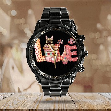 Discover Frenchie Dog Coffee Lover Dog Mom Valentines Day Calendar Steel Band Watch