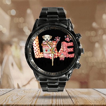 Discover Labrador Dog Coffee Lover Dog Mom Valentines Day Calendar Steel Band Watch