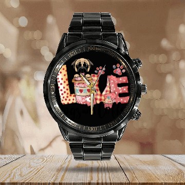 Discover Mastiff Dog Coffee Lover Dog Mom Valentines Day Calendar Steel Band Watch