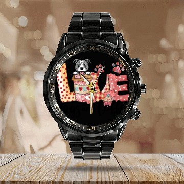 Discover Pitbull Dog Coffee Lover Dog Mom Valentines Day Calendar Steel Band Watch
