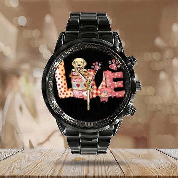 Discover Retriever Dog Coffee Lover Dog Mom Valentines Day Calendar Steel Band Watch