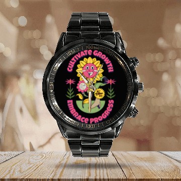 Discover cultivate growth, embrace progress Calendar Steel Band Watch