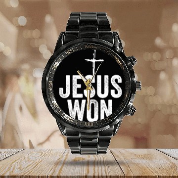 Discover Jesus Won Religious Christian Jesus Holy Cross Calendar Steel Band Watch