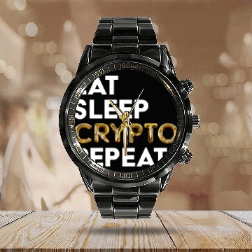 Discover Eat sleep crypto GOLD Calendar Steel Band Watch