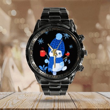 Discover Snowman Calendar Steel Band Watch