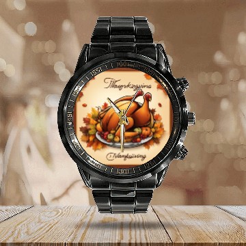 Discover happy thanksgiving Calendar Steel Band Watch