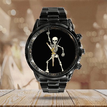 Discover Dancing skeleton Calendar Steel Band Watch