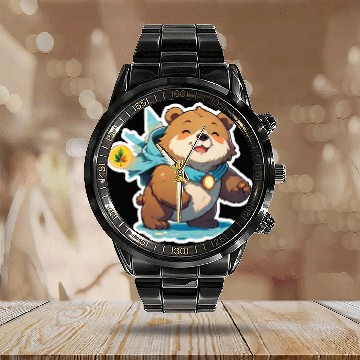 Discover Bear Cubs: Cute Overload! Calendar Steel Band Watch