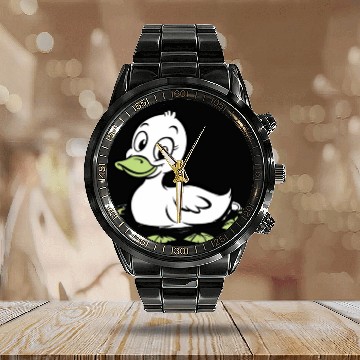 Discover Cute duck swimming in a swamp Calendar Steel Band Watch