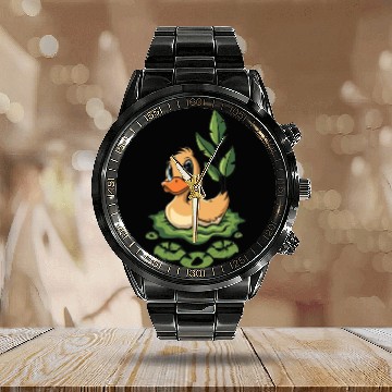 Discover cute duck swimming in a swamp Calendar Steel Band Watch