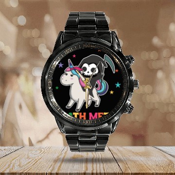 Discover Death Metal - Death Riding Unicorn Funny Unicorn Calendar Steel Band Watch