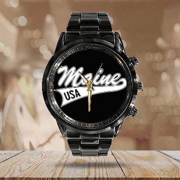 Discover Maine USA Calendar Steel Band Watch