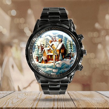 Discover Christmas Round Ornament Sublimation Calendar Steel Band Watch