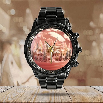 Discover Christmas Round Ornament Sublimation Calendar Steel Band Watch