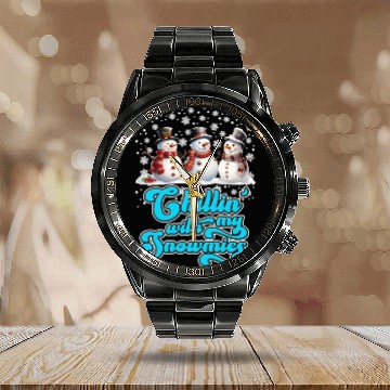 Discover Snowmen Chilling with my Snowmies Winter Calendar Steel Band Watch