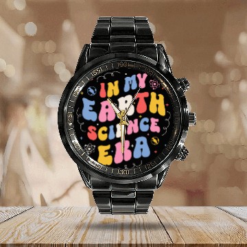 Discover Earth Science Student Groovy Vintage Calendar Steel Band Watch