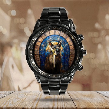 Discover Siamese cat in stained glass Calendar Steel Band Watch