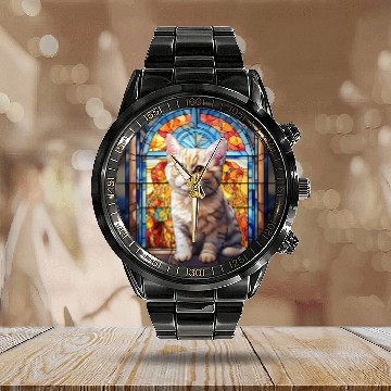 Discover British Shorthair kitten in stained glass Calendar Steel Band Watch