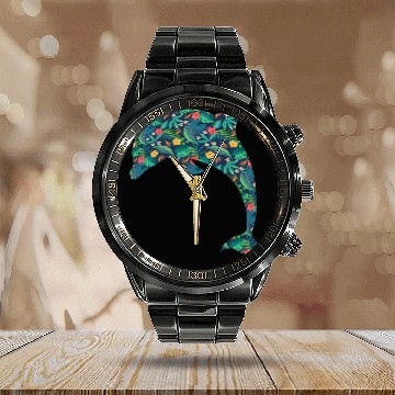 Discover Dolphin Tropical Flower Floral Calendar Steel Band Watch