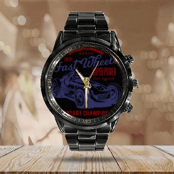 Discover Race Car Vintage Calendar Steel Band Watch