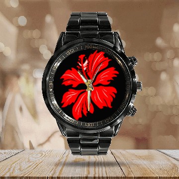 Discover Hibiscus Flower Vector Two Colors Calendar Steel Band Watch