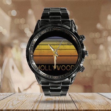 Discover Retro Hollywood California Sunset Vacation Calendar Steel Band Watch