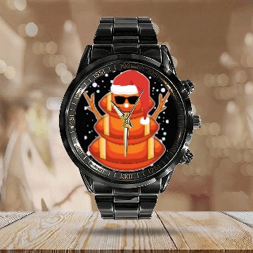 Discover Rugby Snowman American Football Snowing Calendar Steel Band Watch