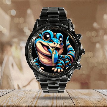Discover Lizard Collector Reptile Lover Blue Tongue Skink Calendar Steel Band Watch