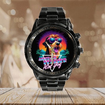 Discover Retro Wave Airdale Terrier Hot Dog Calendar Steel Band Watch