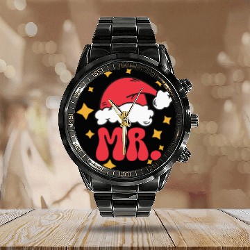 Discover Mr And Mrs Claus Christmas Couples Matching Pajama Calendar Steel Band Watch