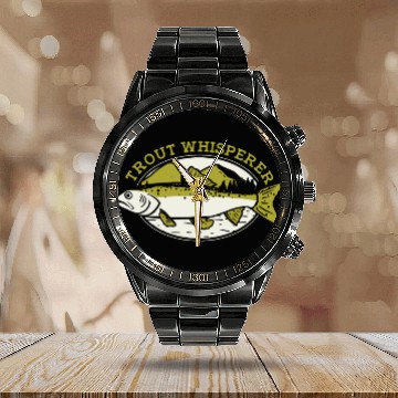 Discover Trout Whisperer Boat Ice Fisherman Deep Sea Fly Calendar Steel Band Watch