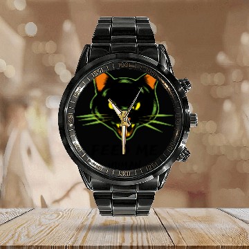 Discover Angry Cat Feed Me Human Gift Calendar Steel Band Watch