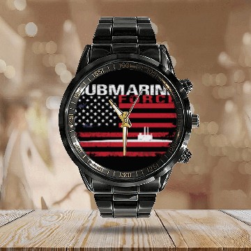 Discover Submarine Force Usa Flag White Stars Calendar Steel Band Watch