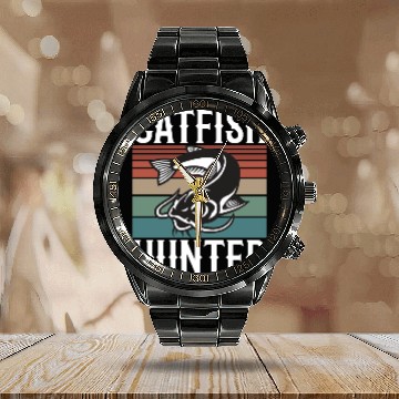Discover Catfish Hunter Catfishing Angler Noodler Fisherman Calendar Steel Band Watch