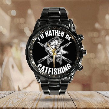 Discover Id Rather Be Catfishing Catfish Angler Noodler Calendar Steel Band Watch