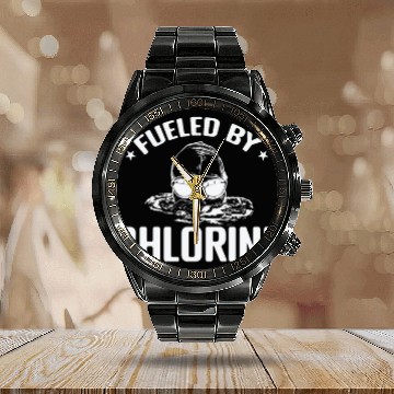 Discover Fueled by Chlorine Swim Sport Training Calendar Steel Band Watch