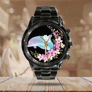 Discover Dolphin Flower Floral Calendar Steel Band Watch
