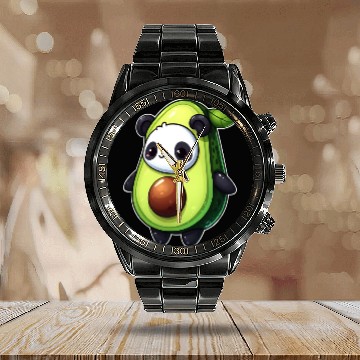 Discover Panda in avocado costume Calendar Steel Band Watch