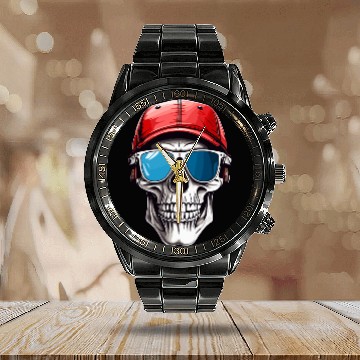 Discover Skull Sunglasses and Baseball Cap Calendar Steel Band Watch Design