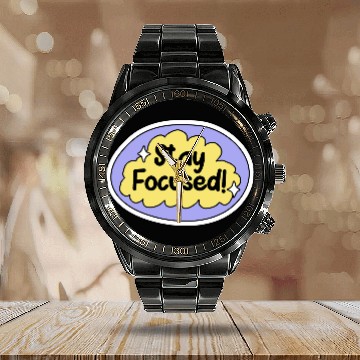 Discover Inspirational Quote Stay Focused On Your Goals. Calendar Steel Band Watch
