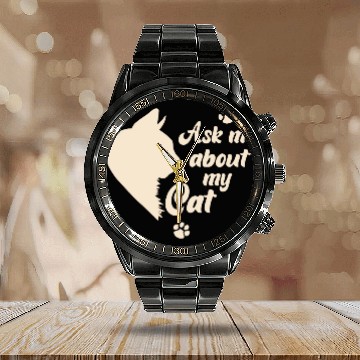 Discover Ask Me About My Cat Lover Mom Gift Calendar Steel Band Watch