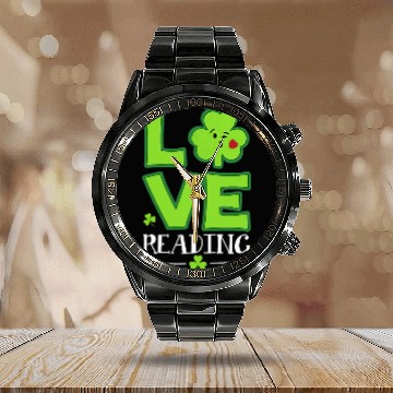 Discover Love Shamrock Reading Teacher Funny St Patricks Da Calendar Steel Band Watch