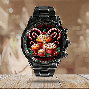 Discover Sweet Treats Vintage Christmas Muffins Baking Calendar Steel Band Watch