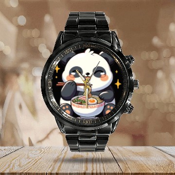 Discover Cute Panda Eats Ramen Noodles Pandas Ramen Calendar Steel Band Watch