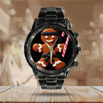 Discover Funny Ninja Gingerbread Man Cookie Candy Cane Calendar Steel Band Watch