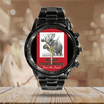 Discover XMAS Card MOOSE Calendar Steel Band Watch